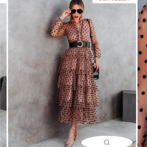 ELLA POLKA DOT TIERED TULLE MAXI DRESS VICI L